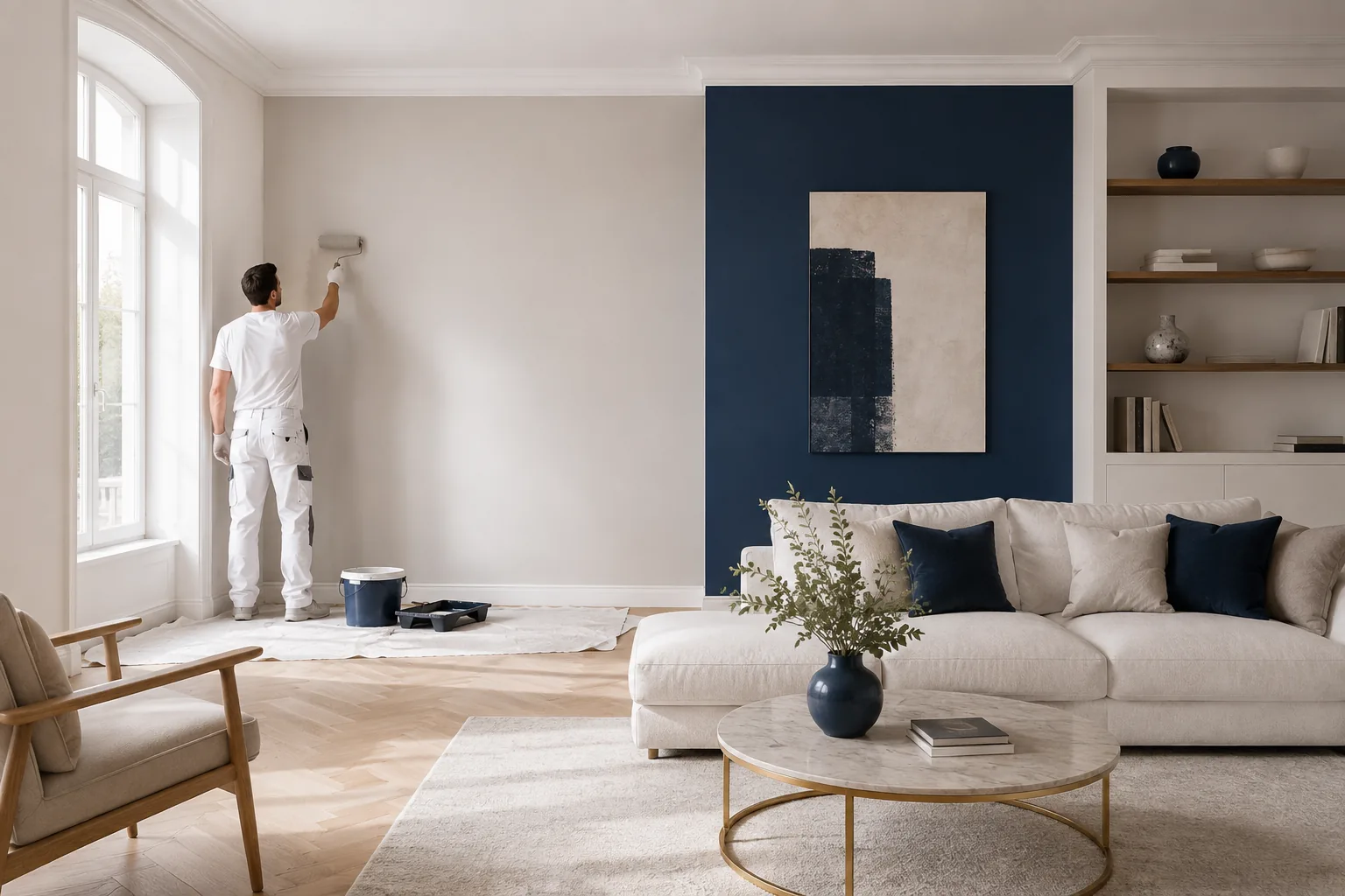 Intérieur rénové avec peinture claire