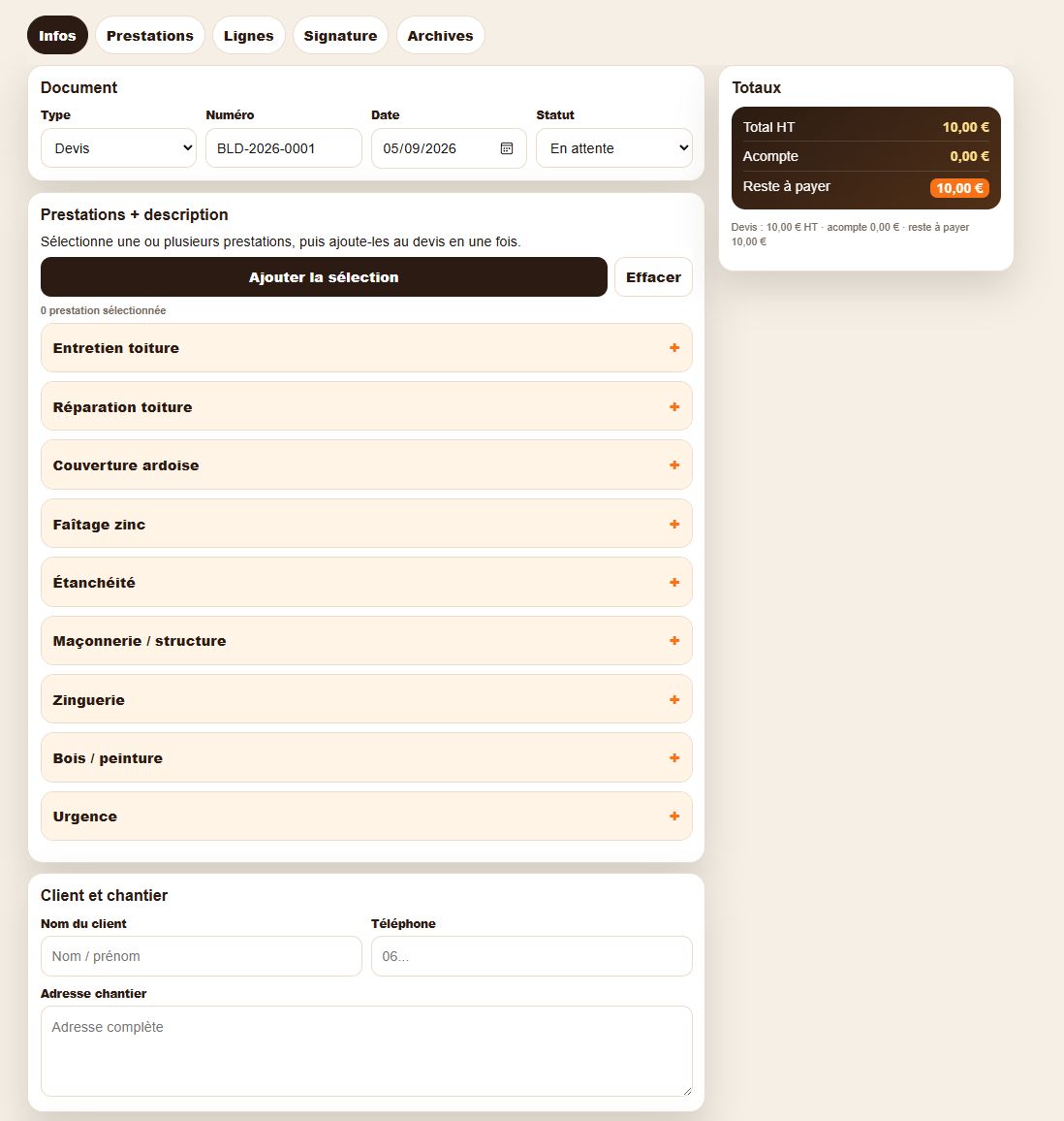 Application de devis sur mesure Belle des couvertures - vue 3