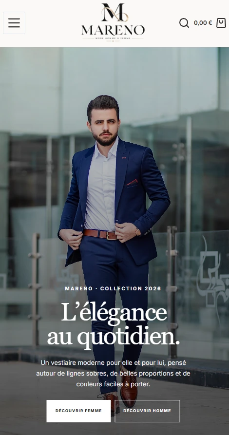 Aperçu mobile du modèle e-commerce