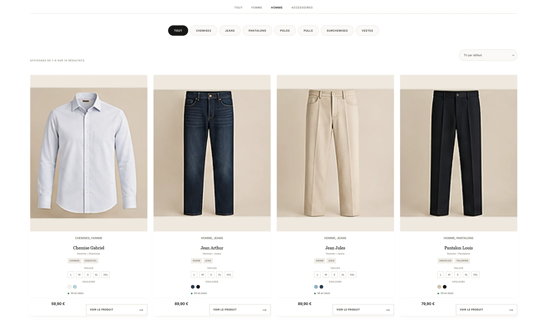 Aperçu catalogue du modèle e-commerce